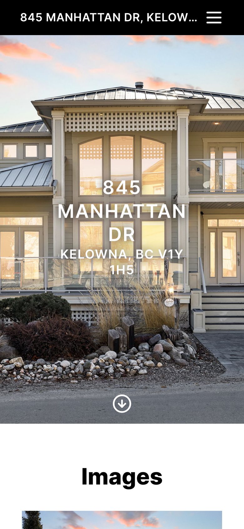 Property website for 845 Manhattan Dr, Kelowna, on a phone